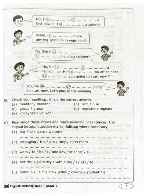 Sathara English Work Book Grade 6 inside view